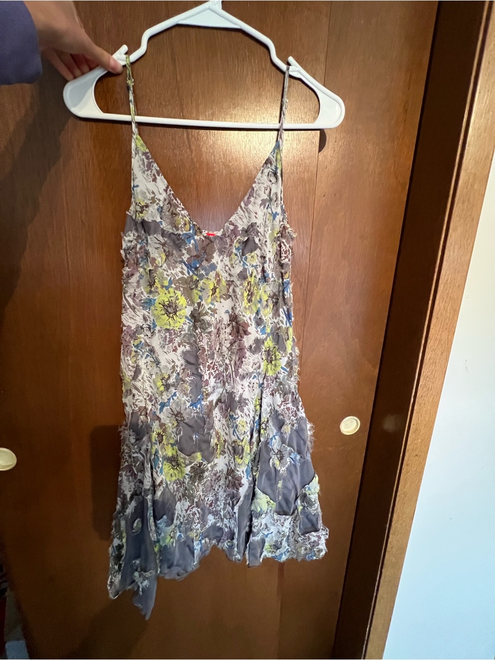 Diesel Runway Distressed Floral Slip Dress in Gray, Green and Blue